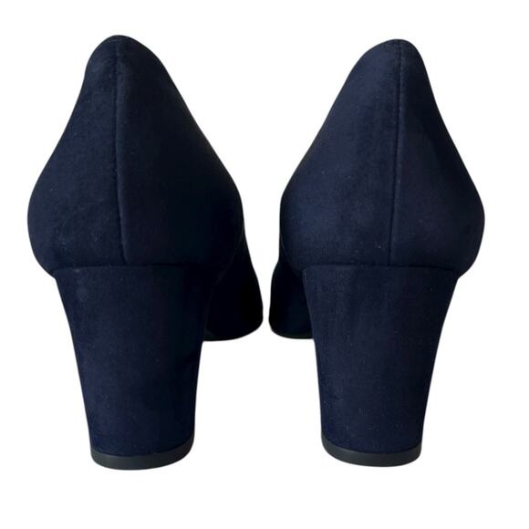 Stuart Weitzman Marymid Navy Blue Suede Block Heel Square Toe Pumps Size 12 - Picture 5 of 9